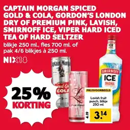 De Boerenschuur Captain morgan spiced gold & cola gordon's london dry of premium pink lavish smirnoff ice viper hard iced tea of hard seltzer aanbieding