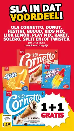 De Boerenschuur Ola cornetto, donut, festini, guuud, kids mix, liuk lemon, play mix, raket, solero, split en/of twister aanbieding