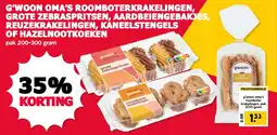 De Boerenschuur G'woon oma's roomboterkrakelingen grote zebraspritsen, aardbeiengebakjes, reuzekrakelingen, kaneelstengels of hazelnootkoeken aanbieding