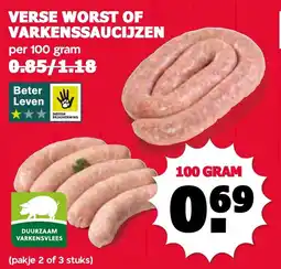 De Boerenschuur verse worst of varkenssaucijzen aanbieding