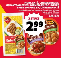 De Boerenschuur Mora saté, cheeseburger, gehaktballetjes, loempia en/of loaded fries topping en/of hebro saté aanbieding