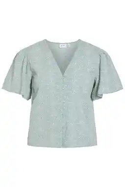 Wehkamp VILA Vizelka V-Neck S/S Shirt katoenen broderie top - turquoise aanbieding