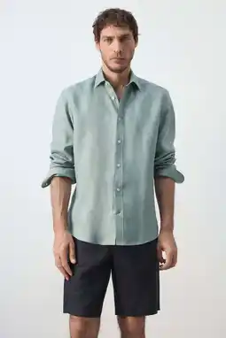 Wehkamp Mango Man linnen regular fit overhemd - heldergroen aanbieding