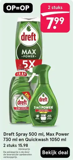 Etos Dreft Spray 500 ml, Max Power 730 ml en Quickwash 1050 ml aanbieding
