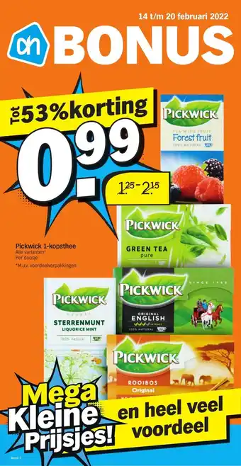 Albert Heijn Pickwick 1-kopsthee alle varianten aanbieding