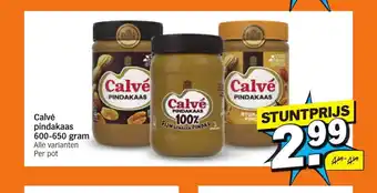 Albert Heijn Calve pindakaas 600-650 gram alle varianten per pot aanbieding