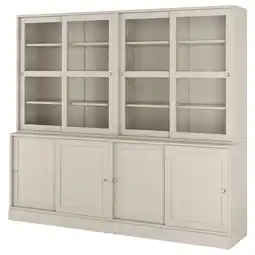 IKEA Havsta Opbergcombi m vitrineschuifdeuren, grijsbeige, 242x47x212 cm aanbieding