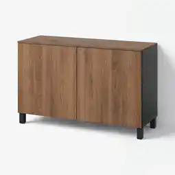 IKEA BestÅ Opberger met deuren, zwartbruin lappviken/stubbarp/bruin walnootpatroon, 120x42x75 cm aanbieding