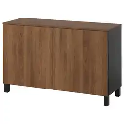 IKEA BestÅ Opberger met deuren, zwartbruin lappviken/stubbarp/bruin walnootpatroon, 120x42x75 cm aanbieding