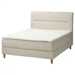 IKEA Modern beige bed met zacht hoofdeinde en houten poten aanbieding