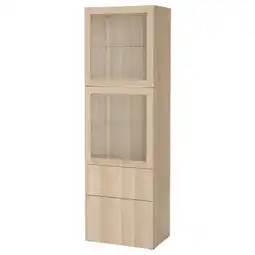 IKEA Ikea bestÅ hoge licht eikenhouten vitrinekast met glazen deuren en lades aanbieding