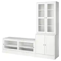 IKEA Witte havsta opbergset: hoge glazen kast, brede plank, stevig hout aanbieding