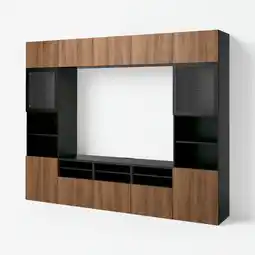 IKEA BestÅ Tv-opbergcombinatie/vitrinedeuren, zwartbruin Lappviken/bruin walnootpatroon, 300x42x231 cm aanbieding