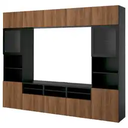 IKEA BestÅ Tv-opbergcombinatie/vitrinedeuren, zwartbruin Lappviken/bruin walnootpatroon, 300x42x231 cm aanbieding