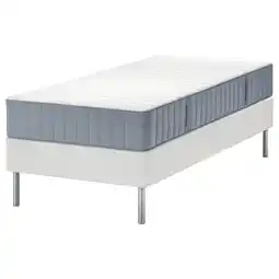 IKEA Modern wit bedframe met blauwgrijs matras, strak design, rvs poten aanbieding
