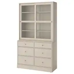 IKEA Havsta Opberger met vitrinedeuren, grijsbeige, 121x47x212 cm aanbieding