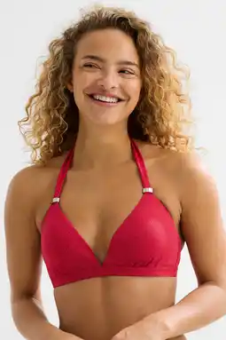 Wehkamp BEACHWAVE voorgevormde halter bikinitop met lurex en textuur rood aanbieding