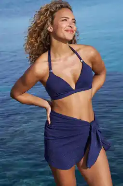 Wehkamp BEACHWAVE voorgevormde halter bikinitop met lurex en textuur donkerblauw aanbieding