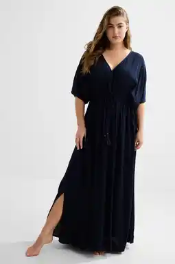 Wehkamp BEACHWAVE crinkle strandjurk donkerblauw aanbieding
