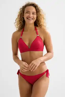 Wehkamp BEACHWAVE strik bikinibroekje met lurex en textuur rood aanbieding