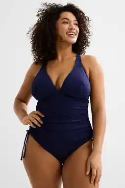 Wehkamp BEACHWAVE Curve corrigerend badpak met textuur donkerblauw aanbieding