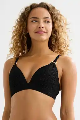 Wehkamp BEACHWAVE voorgevormde beugel bikinitop met lurex en textuur zwart aanbieding