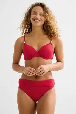 Wehkamp BEACHWAVE omslag bikinibroekje met lurex en textuur rood aanbieding