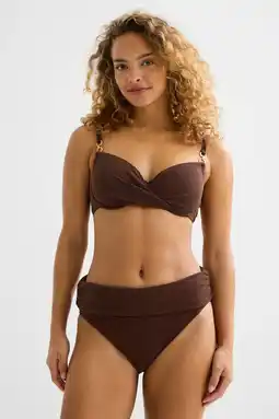 Wehkamp BEACHWAVE seersucker omslag bikinibroekje met lurex donkerbruin aanbieding