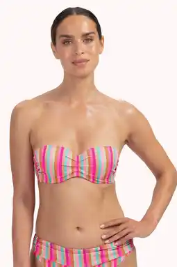 Wehkamp Cyell voorgevormde strapless bandeau bikinitop roze/groen aanbieding