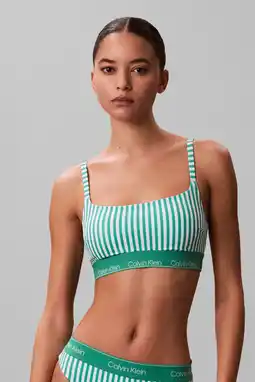 Wehkamp Calvin Klein voorgevormde crop bikinitop groen/wit aanbieding