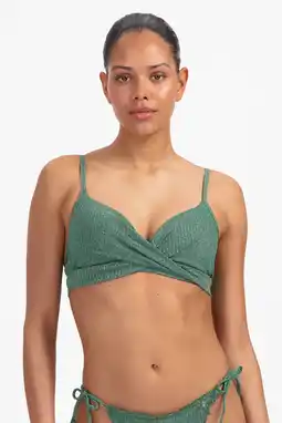 Wehkamp Beachlife voorgevormde beugel bikinitop met lurex en textuur groen aanbieding