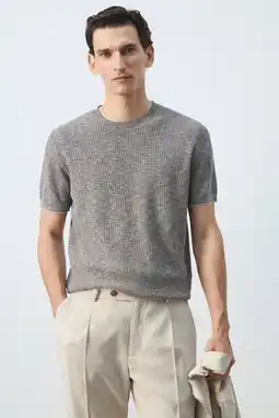 Wehkamp Mango Man regular fit gebreide T-shirt - marine aanbieding