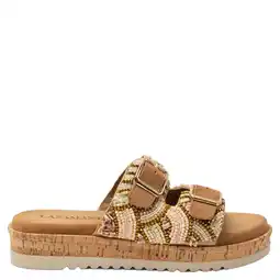 Wehkamp Lazamani Ragna suède slippers met plateauzool en kraaltjes cognac aanbieding