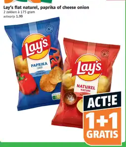 Poiesz Lay's flat naturel, paprika of cheese onion aanbieding