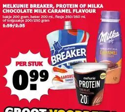 MCD Supermarkt melkunie breaker, protein of milka chocolate milk caramel flavour aanbieding
