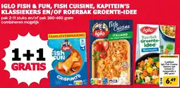 MCD Supermarkt Iglo fish & fun, fish cuisine, kapitein's klassiekers en/of roerbak groente idee aanbieding