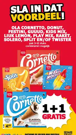 MCD Supermarkt Ola cornetto, donut, festini, guuud, kids mix, liuk lemon, play mix, raket, solero, split en/of twister aanbieding