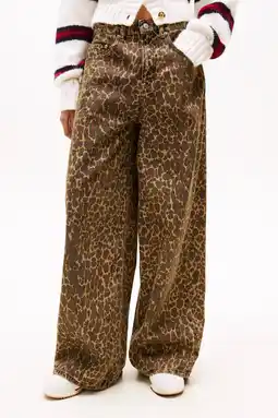 Wehkamp Tommy Jeans wide leg jeans met panterprint donkerbruin aanbieding
