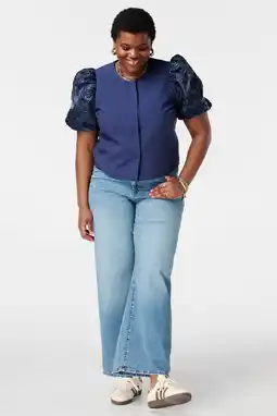 Wehkamp MS Mode jacquard top Plus Size - donkerblauw aanbieding