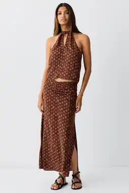 Wehkamp MANGO TEEN midi rok met split en print - bruin aanbieding