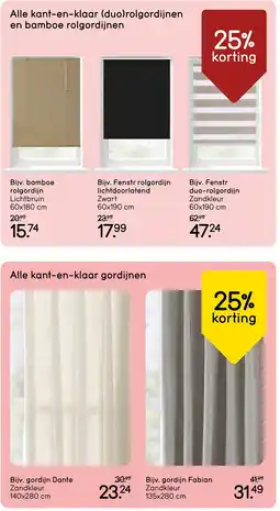 Leen Bakker Alle kant-en-klaar (duo)rolgordijnen en bamboe rol gordijnen aanbieding