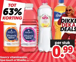 Dekamarkt Sourcy vitaminwater, Spa touch of Rivella aanbieding