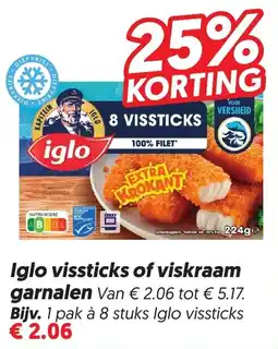 Dekamarkt Iglo vissticks of viskraam garnalen aanbieding