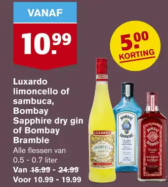 Hoogvliet Luxardo limoncello of sambuca, Bombay Sapphire dry gin of Bombay Bramble aanbieding