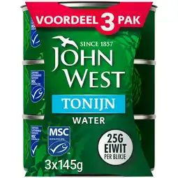 PLUS John West Tonijnstukken in water MSC 3pack aanbieding