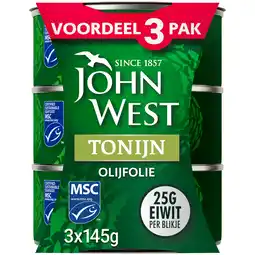 PLUS John West Tonijnstukken in olijfolie MSC 3pack aanbieding