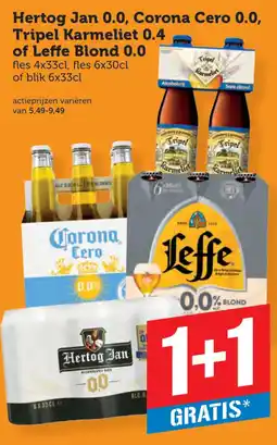 Coop Hertog Jan 0.0, Corona Cero 0.0, Tripel Karmeliet 0.4 of Leffe Blond 0.0 aanbieding