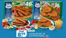 Sahan Supermarkten ANUR KIPBURGER 36 KIPFRIKANDEL 40 aanbieding