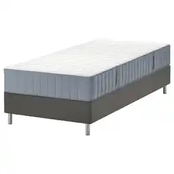 IKEA LyngÖr Boxspring, Valevåg middelhard/lichtblauw donkergrijs, 90x200 cm aanbieding