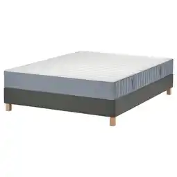 IKEA LyngÖr Boxspring, Valevåg middelhard/lichtblauw donkergrijs, 160x200 cm aanbieding